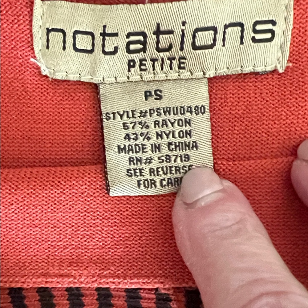Notations Women's Coral and Chocolate Brown Long 3/4 Sleeve Top - Picture 5 of 15